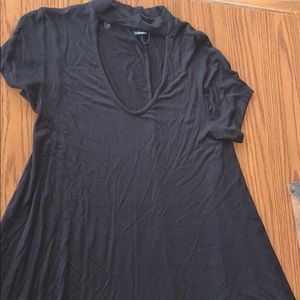 Open neck short sleeve black dress